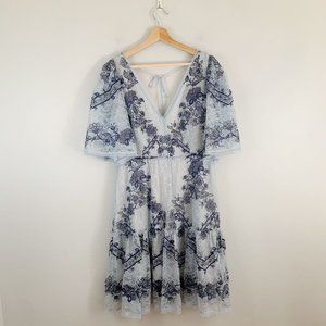 BCBGMaxAzria Blue and White Floral Mini Dress